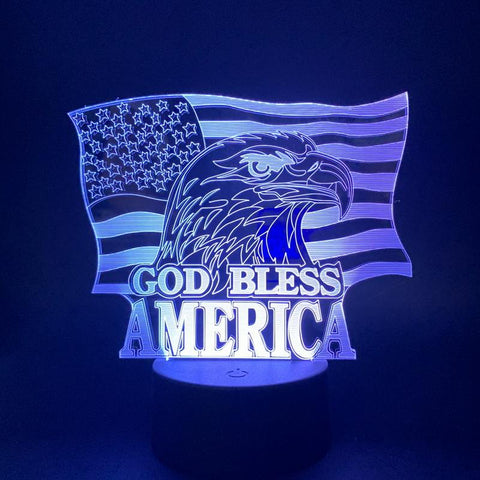 Image of God Bless America Logo Flag 3D Illusion Lamp Night Light