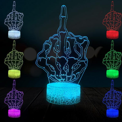 Image of Halloween Skull Middle Finger 3D Illusion Lamp Night Light