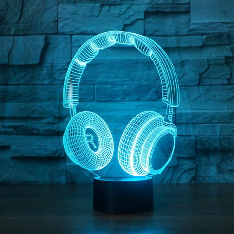 Image of Headset DJ Illlusion Studio Monitor hifi Music Earphone Headphone 3D Illusion Lamp Night Light