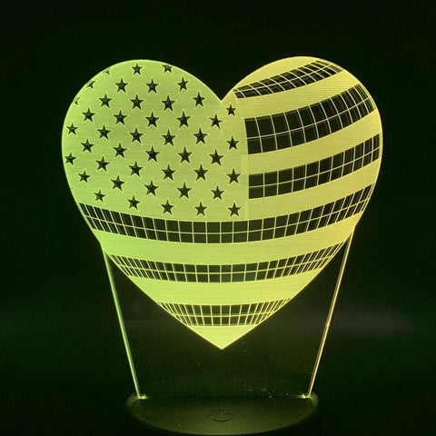 Image of Heart shaped american flag Room 3D Illusion Lamp Night Light