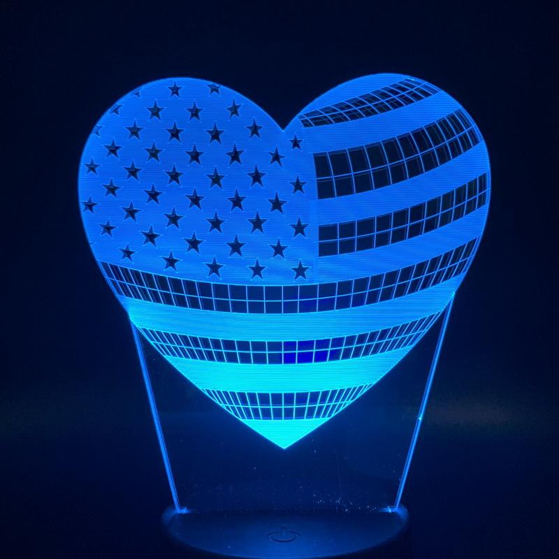 Heart shaped american flag Room 3D Illusion Lamp Night Light