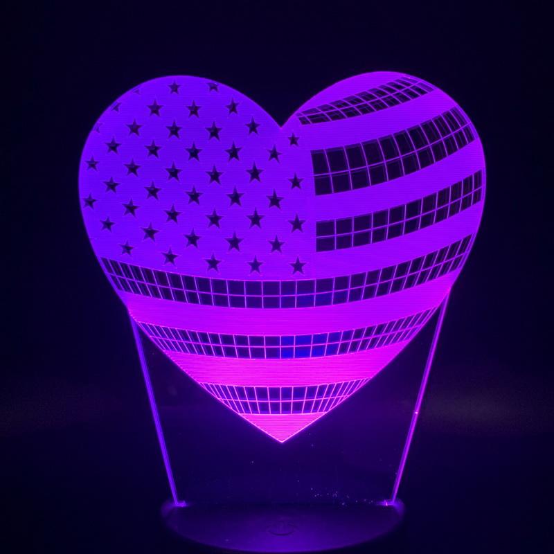 Heart shaped american flag Room 3D Illusion Lamp Night Light