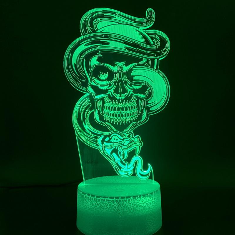 Holiday Festival Table Skull and Snake 3D Illusion Lamp Night Light