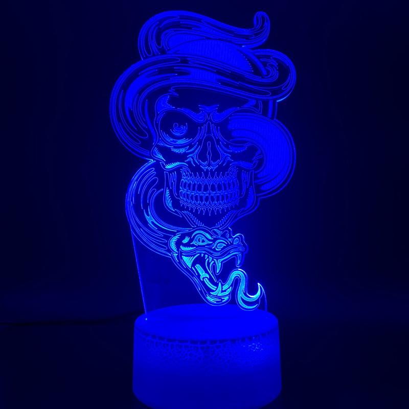 Holiday Festival Table Skull and Snake 3D Illusion Lamp Night Light