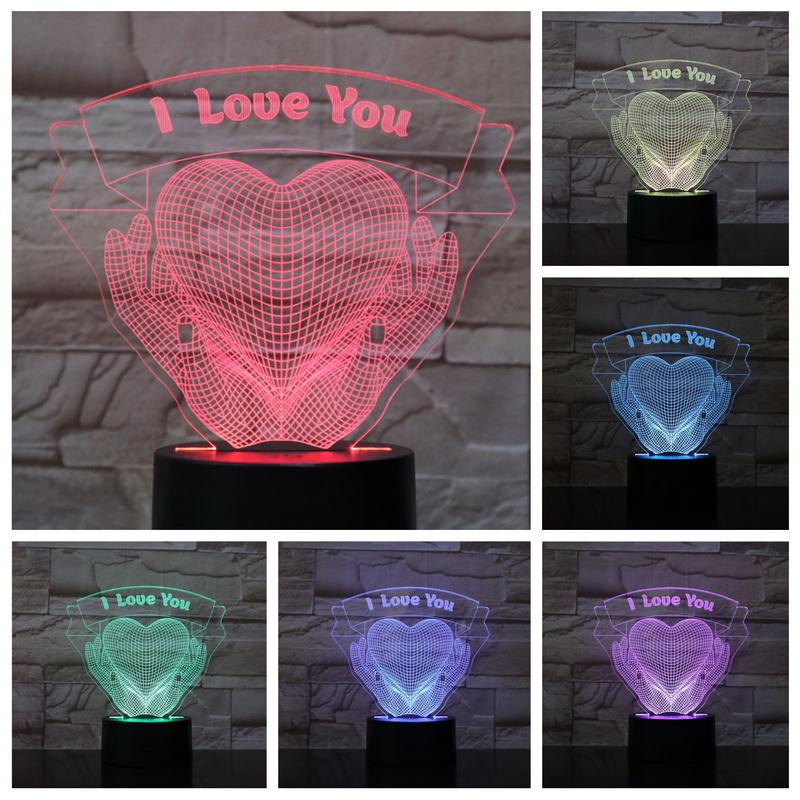 I Love You Heart Hands 3D Illusion Lamp Night Light