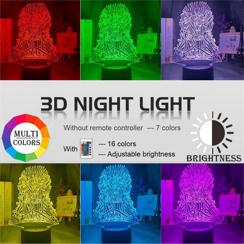 Image of Iron Throne Model Game of Thrones 3D Illusion Lamp Night Light