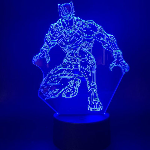 Image of Kids Child Table Marvel Superhero Black Panther Action Figure 3D Illusion Lamp Night Light