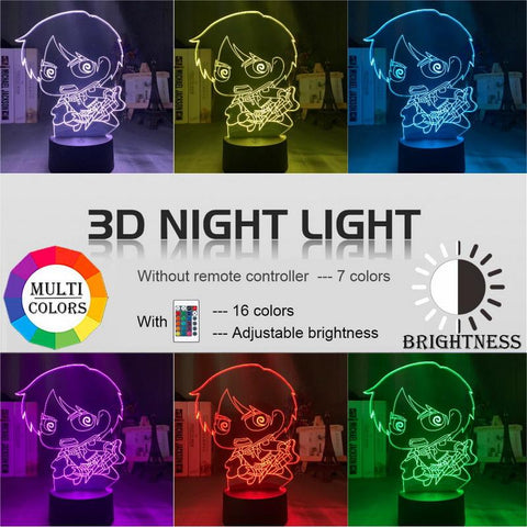 Image of Kids Eren Yeager Chibi Figure 3D Illusion Lamp Night Light