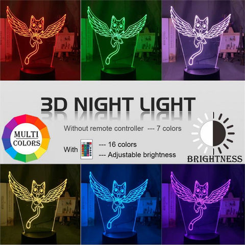 Image of Kids Fairy Tail Cat Happy Fly Figure 3D Illusion Lamp Night Light