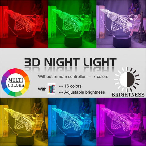 Image of Lockheed Martin F-22 Raptor Kids Child Fighter Aircraft 3D Illusion Lamp Night Light