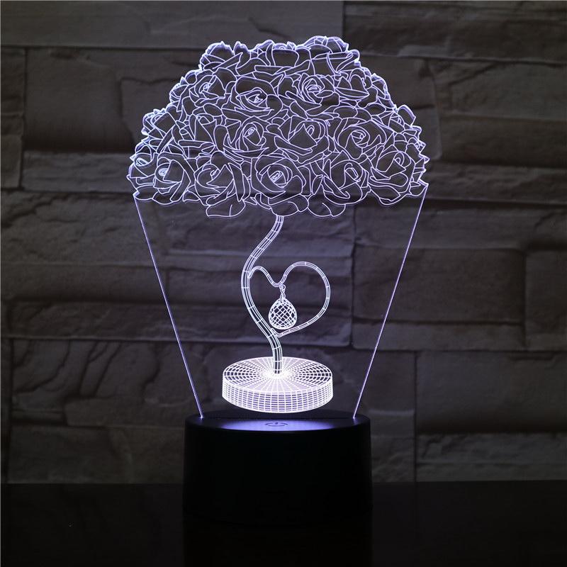 Love Heart Rose Tree 3D Illusion Lamp Night Light