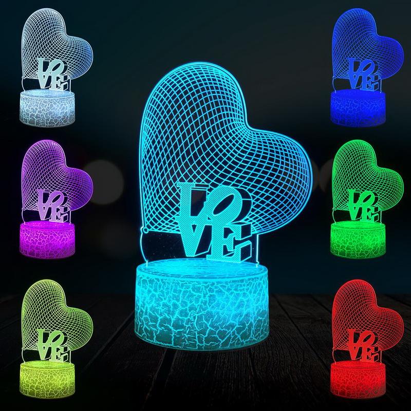 Love Heart Table 3D Illusion Lamp Night Light