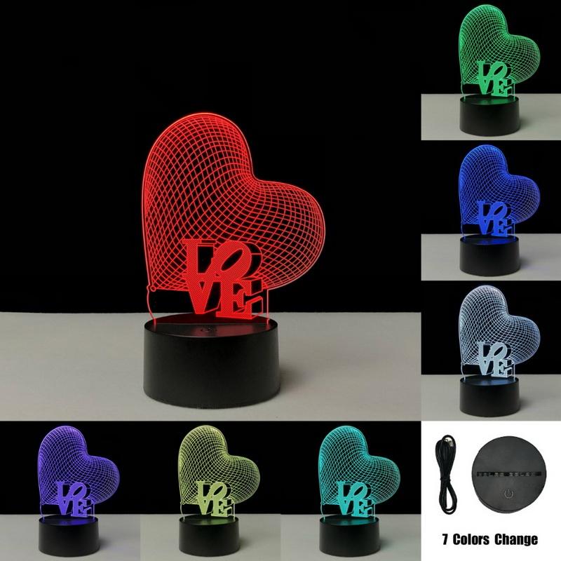 Love Heart Table 3D Illusion Lamp Night Light