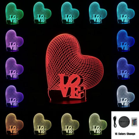 Image of Love Heart Table 3D Illusion Lamp Night Light