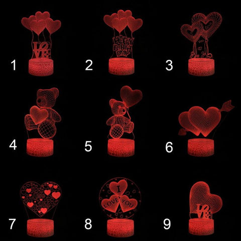 Image of Love Valentines Day Bear 3D Illusion Lamp Night Light