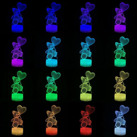 Image of Love Valentines Day Bear 3D Illusion Lamp Night Light