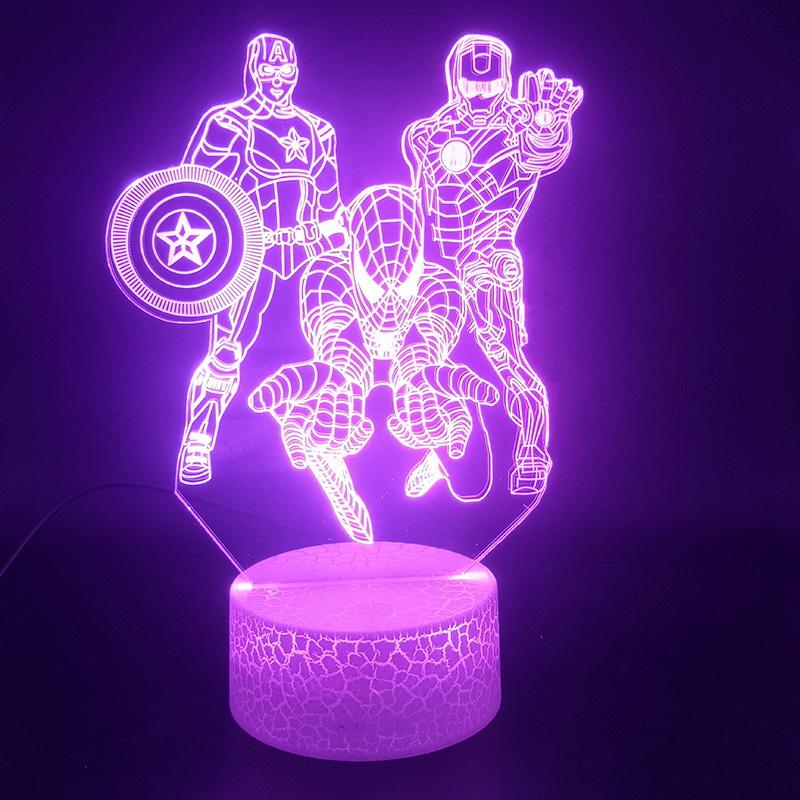 Marvel Iron Man Spider-man Captain America 3D Illusion Lamp Night Light