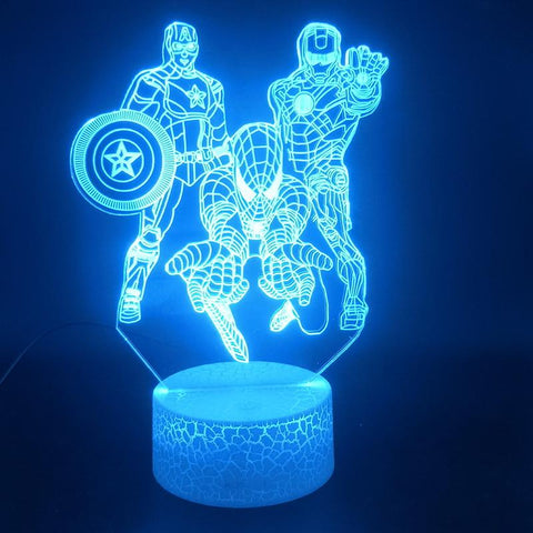 Image of Marvel Iron Man Spider-man Captain America 3D Illusion Lamp Night Light