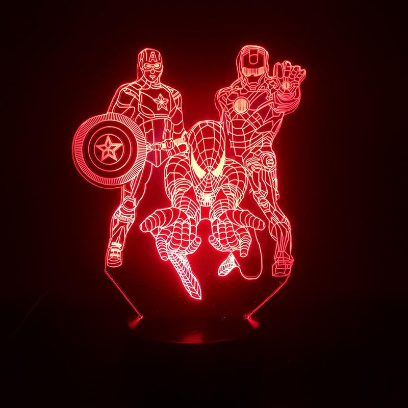 Marvel Iron Man Spider-man Captain America 3D Illusion Lamp Night Light
