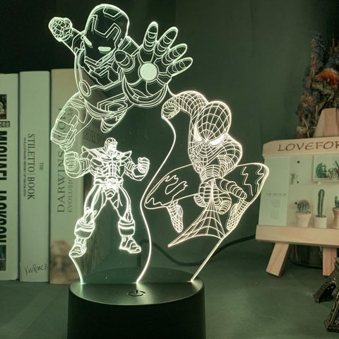 Image of Marvel iron man spiderman Thanos 3D Illusion Lamp Night Light