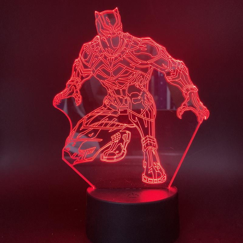 Marvel Superhero Black Panther Action Figure 3D Illusion Lamp Night Light