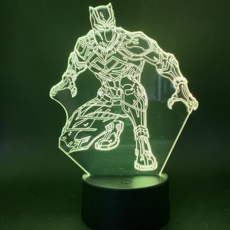 Marvel Superhero Black Panther Action Figure 3D Illusion Lamp Night Light