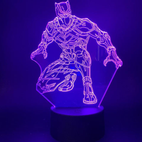 Image of Marvel Superhero Black Panther Action Figure 3D Illusion Lamp Night Light