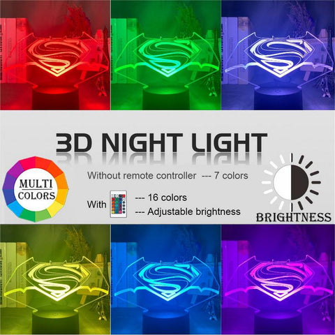 Image of Marvel Superman Batman Logo Child 3D Illusion Lamp Night Light