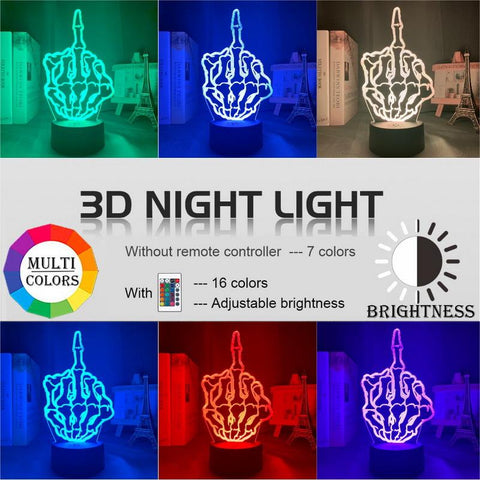 Image of Middle Finger Skull 3D Illusion Lamp Night Light