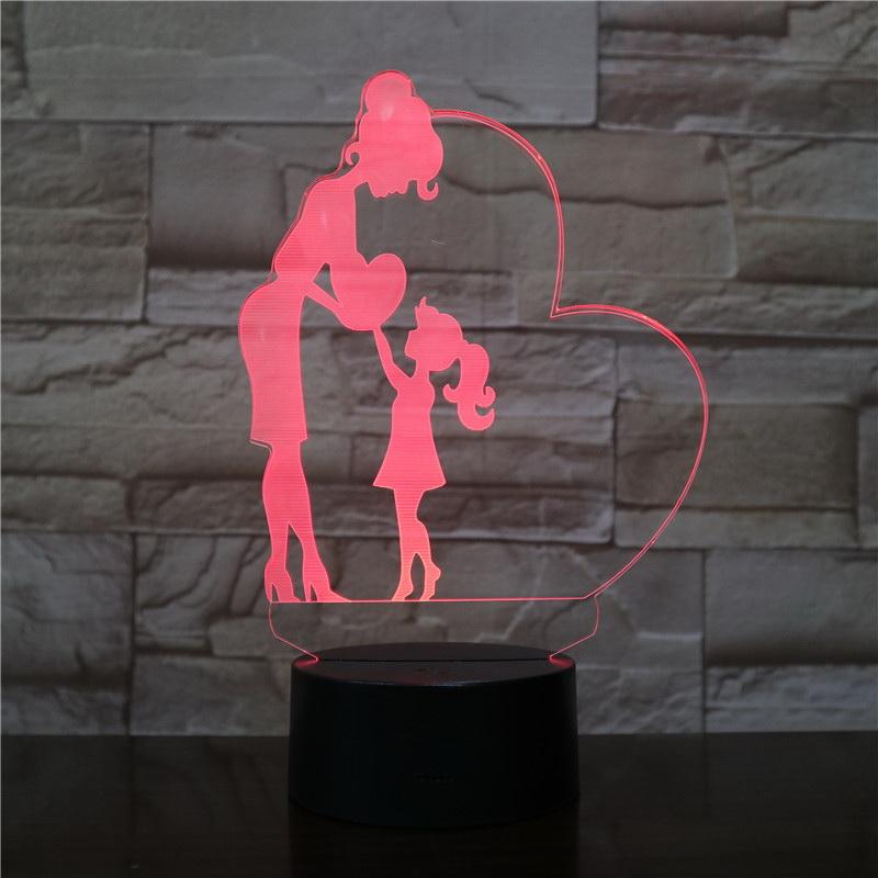 Mom and daughter Love Heart Figure 3D Illusion Lamp Night Light
