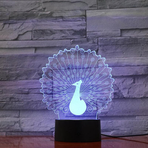 Image of Peacock 3D Illusion Lamp Night Light