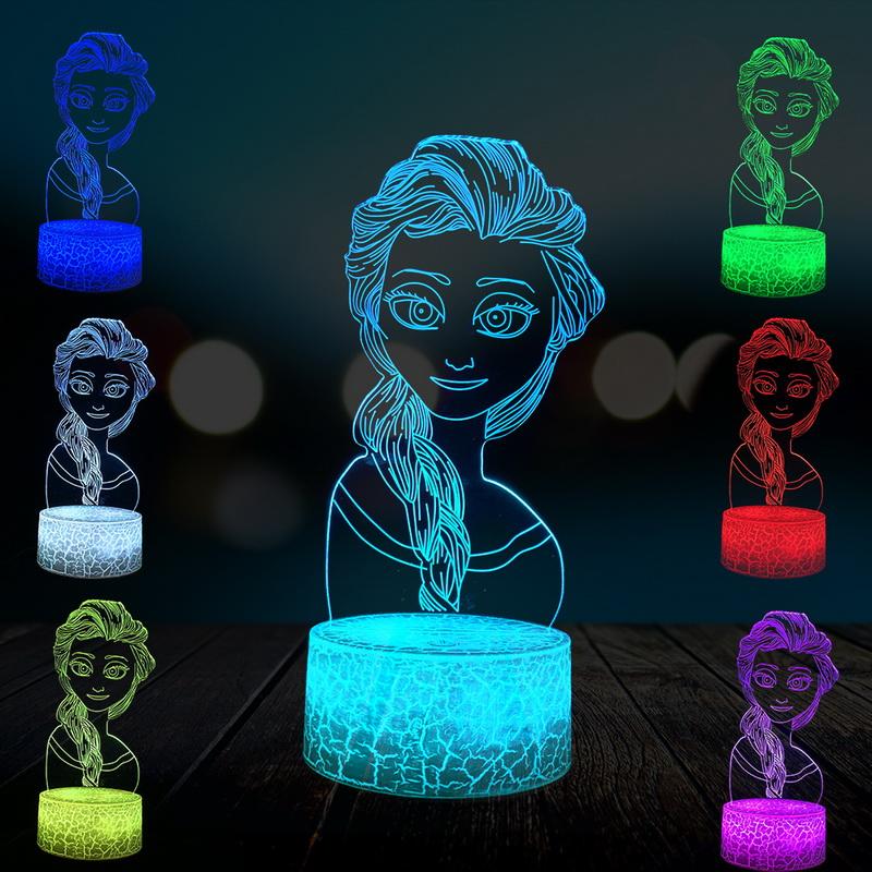 Princess Elsa Girl Toy 3D Illusion Lamp Night Light