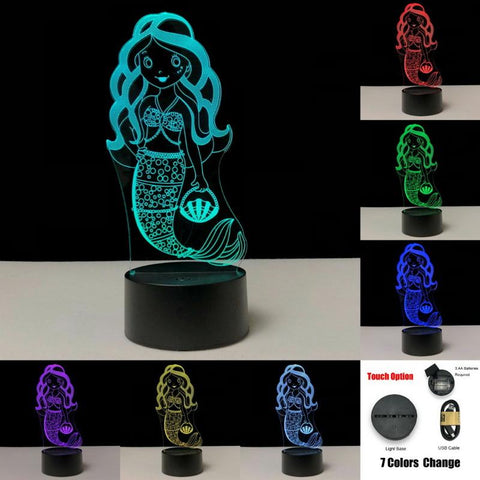 Image of Princess Mermaid 3D Illusion Lamp Night Light