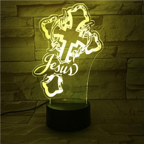 Image of Religion Christian Jesus Cross Shape 8 Models 3D Illusion Lamp Night Light