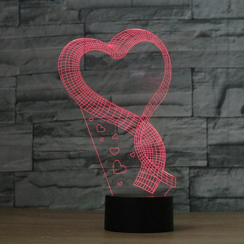 Image of Romance Love Shaped Handmade Bulbing 3D Illusion Lamp Night Light