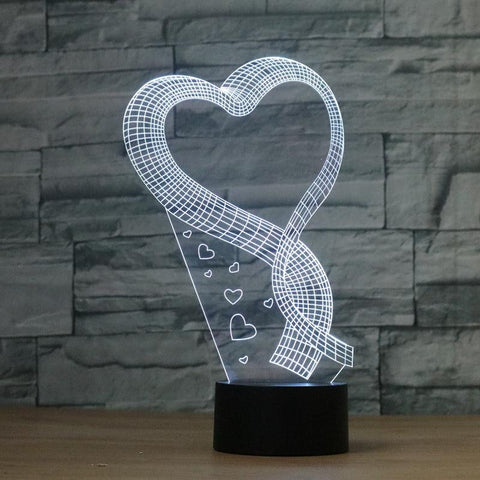 Image of Romance Love Shaped Handmade Bulbing 3D Illusion Lamp Night Light