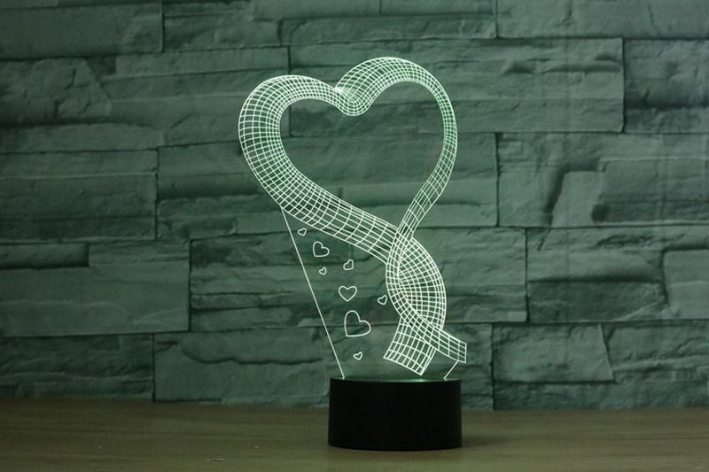 Romance Love Shaped Handmade Bulbing 3D Illusion Lamp Night Light