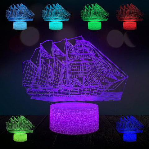 Image of Ship Boat Steamship 3D Illusion Lamp Night Light