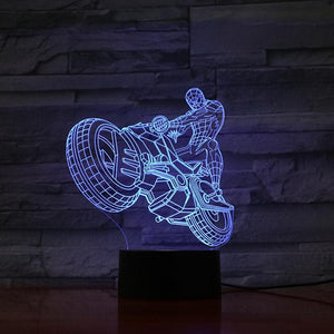 Spide Man Motorcycle 3D Illusion Lamp Night Light