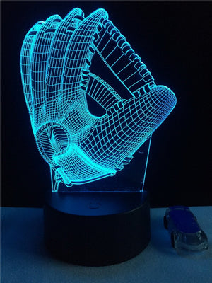 Sport Baseball Catcher Glove Pitch Boy 3D Illusion Lamp Night Light