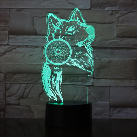 Image of The Wolf and The Dream Catcher 3D Illusion Lamp Night Light