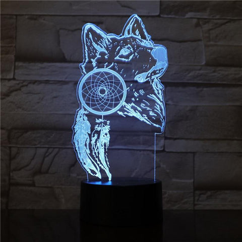 Image of The Wolf and The Dream Catcher 3D Illusion Lamp Night Light
