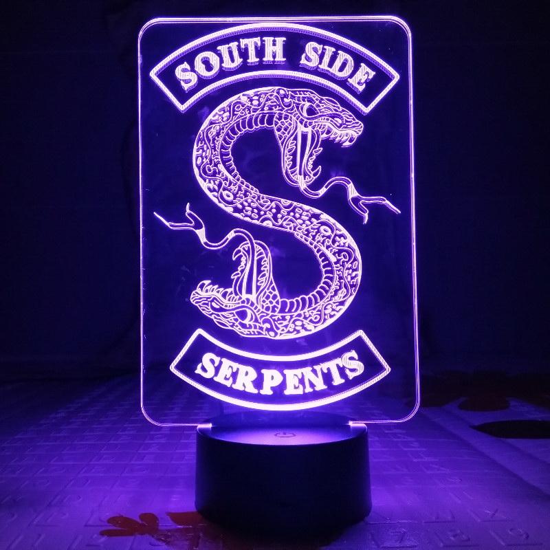 TV Series Riverdale South Side Serpents Snake Logo 3D Illusion Lamp Night Light