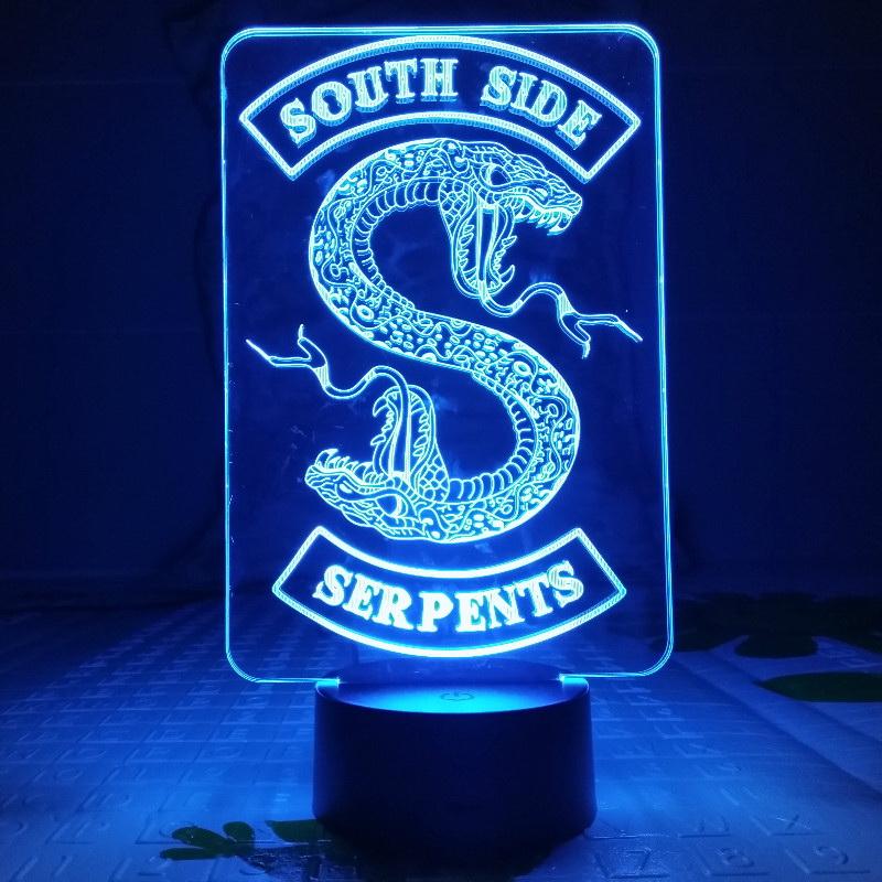TV Series Riverdale South Side Serpents Snake Logo 3D Illusion Lamp Night Light