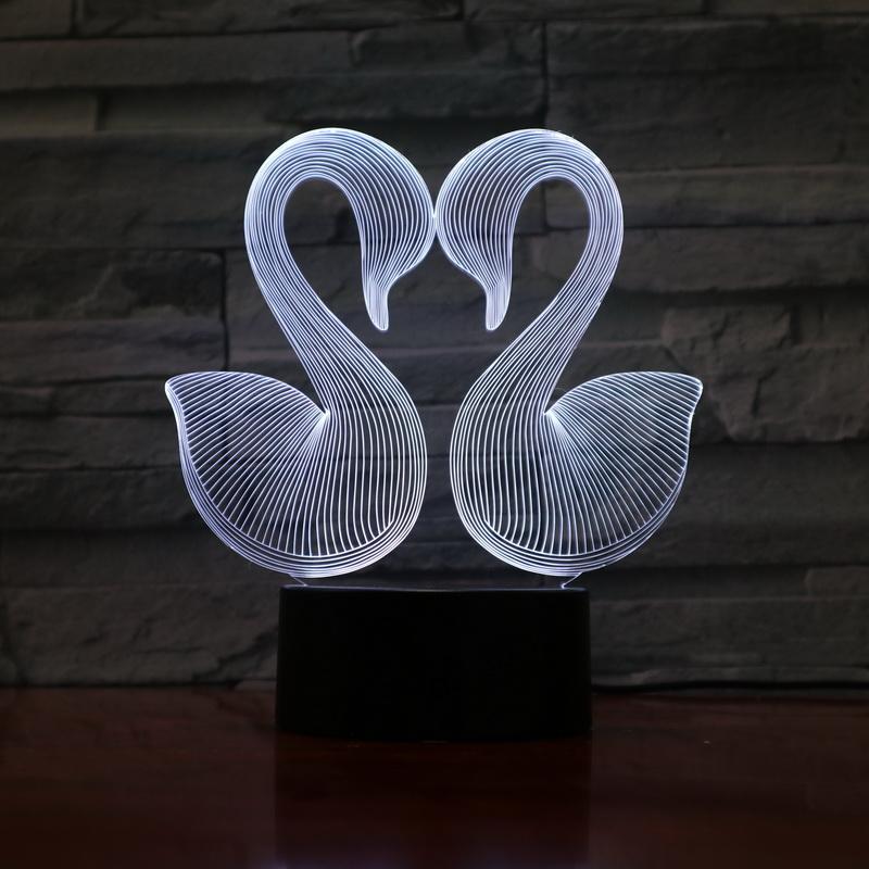 Two Swans Love Heart 3D Illusion Lamp Night Light
