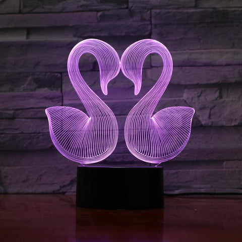 Image of Two Swans Love Heart 3D Illusion Lamp Night Light