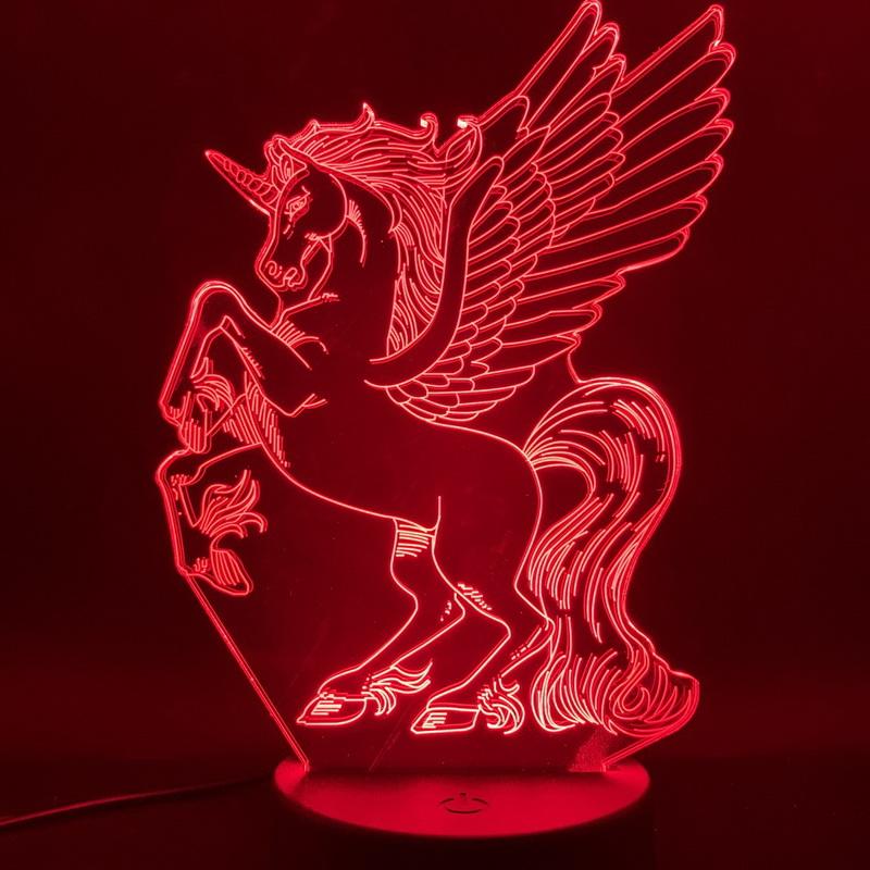 Unicorn Flying Horse Pegasus 3D Illusion Lamp Night Light