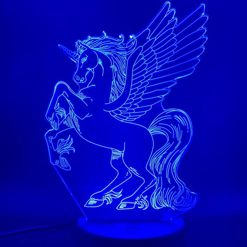 Unicorn Flying Horse Pegasus 3D Illusion Lamp Night Light